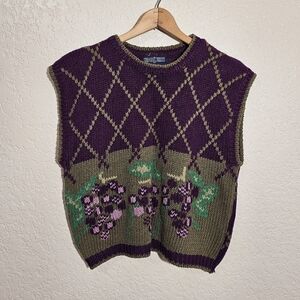 Vintage Herman Geist Linen Blend Floral Pullover Sweater Vest